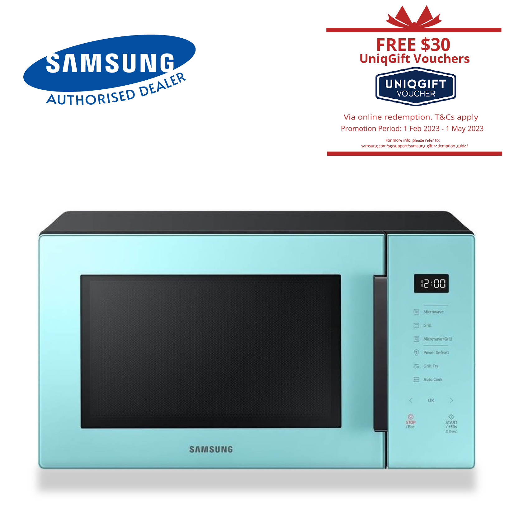 Samsung 30L Grill Microwave Oven with Grill Fry MG30T5018CN (MG30T5018CN/SP)(Mint)