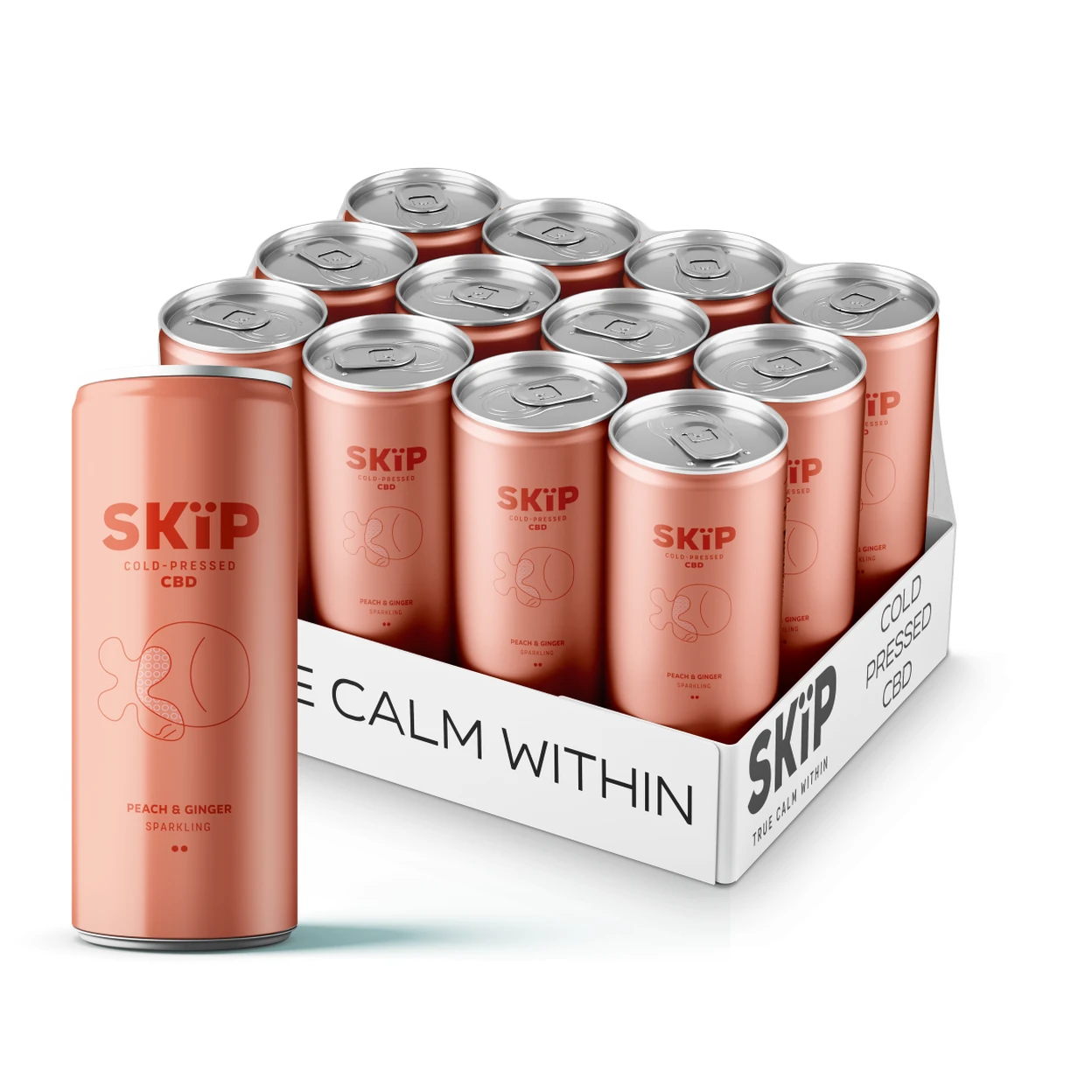 SKIP Cold Pressed CBD Peach & Ginger Stress Support Drink - 12 x 250ml