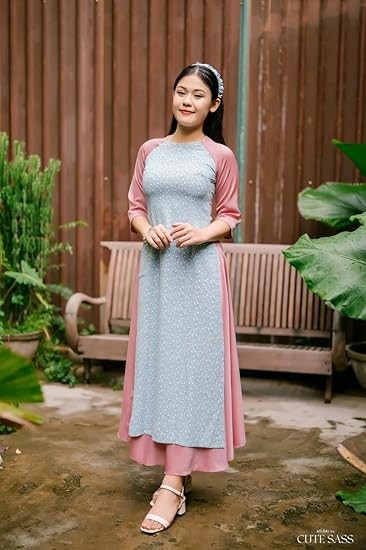 Mom and Daughter Blue HOA Matching Ao Dai Skirt Set with Headband| Vietnamese Ao Dai