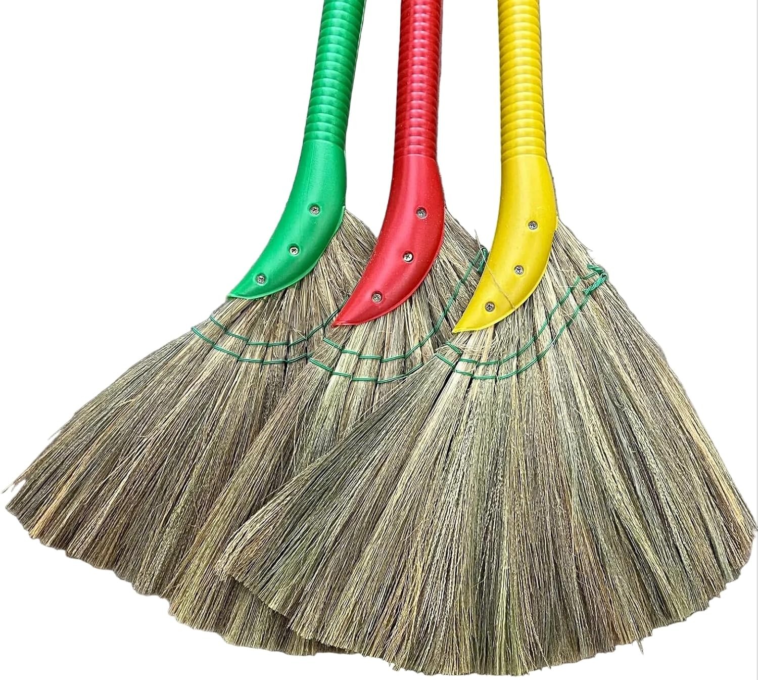 Choi Bong Co Vietnam Hand Made Straw Soft Broom with Colored Handle 12" Head Width, 40" Overall Length -1pc