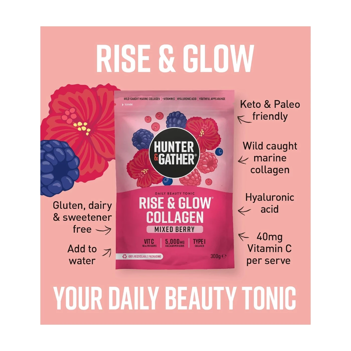 HUNTER & GATHER Rise & Glow Collagen Beauty Support Powder - 300g