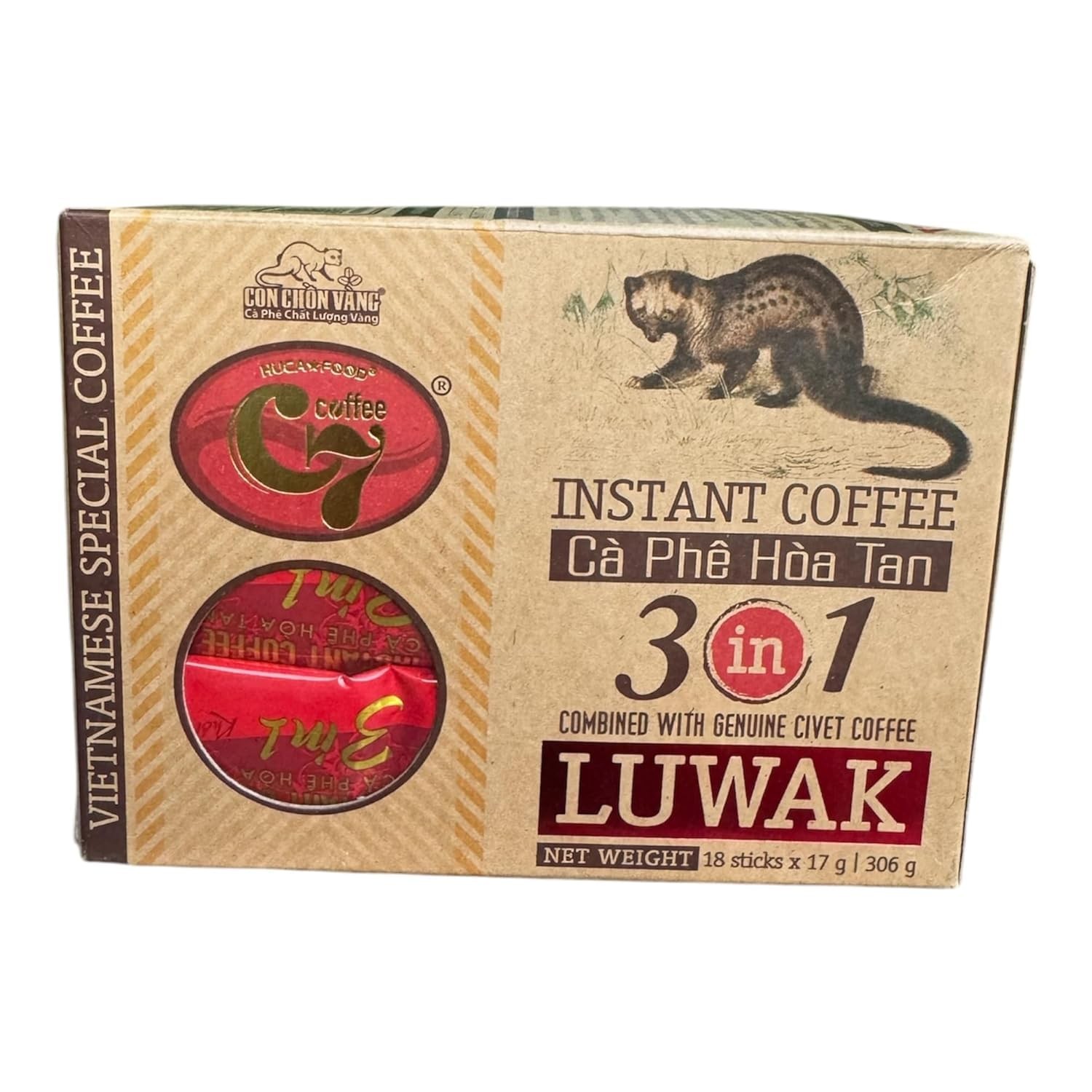 Vietnamese Special Instant Coffee 3 In 1 Luwak Civet Coffee Wesel Cafe Hoa Tan 18 Packets x 17g 306 Grams