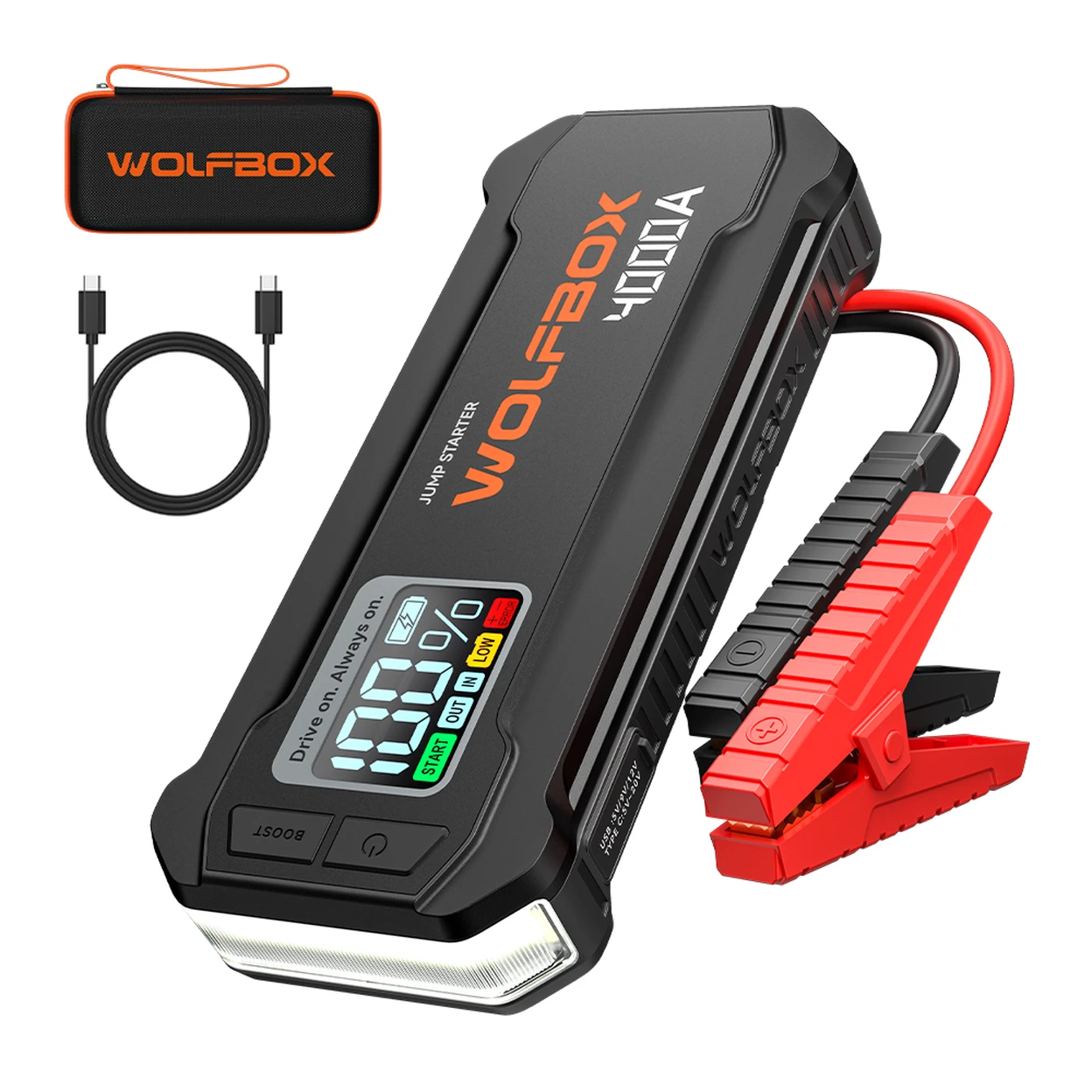 WOLFBOX 4000Amp JS24 Car Jump Starter Booster Battery Jumper Power Bank Fast Charger