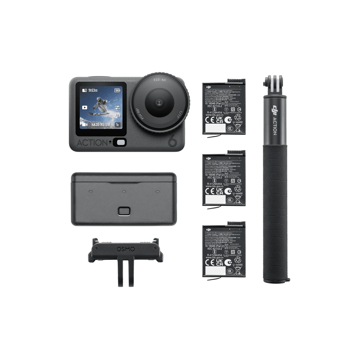 DJI Osmo Action 6 Adventure Combo Action Camera With 1/1.1″ Square Sensor, Variable Aperture of f/2.0–f/4.0, Extended Battery Life With 2 Batteries, Action Camera 4K for Extended Outdoor Filming