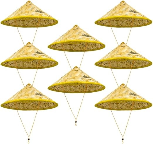 8Pcs Traditional Asian Rice Bamboo Straw Hats 17" Chinese-Vietnamese Style Unisex Outdoor Sun Hats