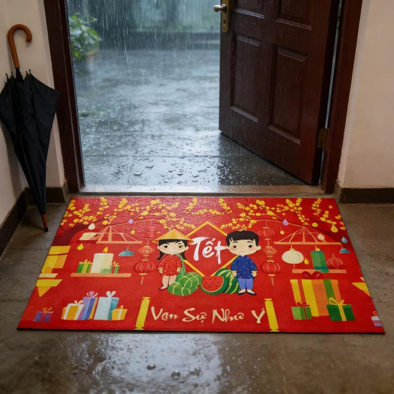 KYMY 2026 Vietnamese New Year Floor Mat – 31.5 x 19.6 Inch Anti-Slip Diatomaceous Earth Door Mat for Tết Việt NAM, Zodiac Horse Spring Festival Lunar New Year Home Decor