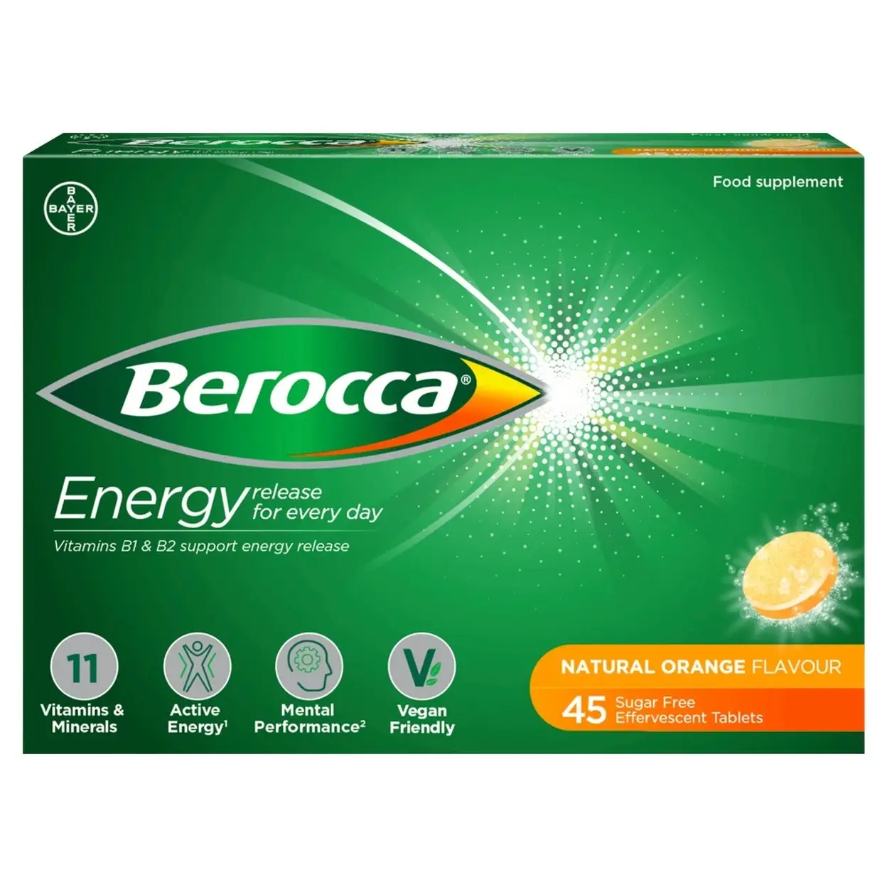 Berocca Daily Wellness Support Effervescent Tablets Orange Sugar-Free Flavour - 45 Tablets