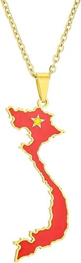 Vietnam Map Flag Pendant Necklace for Women Men Stainless Steel Vietnamese Patriotic Jewelry Gift Travel Souvenir Charm
