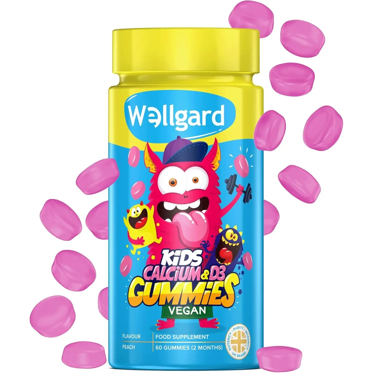 Wellgard Calcium + Vitamin D3 Vegan Bone Support Gummies for Kids - 60 Gummies