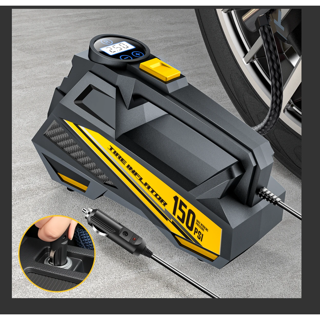 CARSUN Upgraded 12V 150PSI Corded Electric Tire Inflator: High-Performance Portable Air Compressor for Car, Motorcycle, Bike & Ball