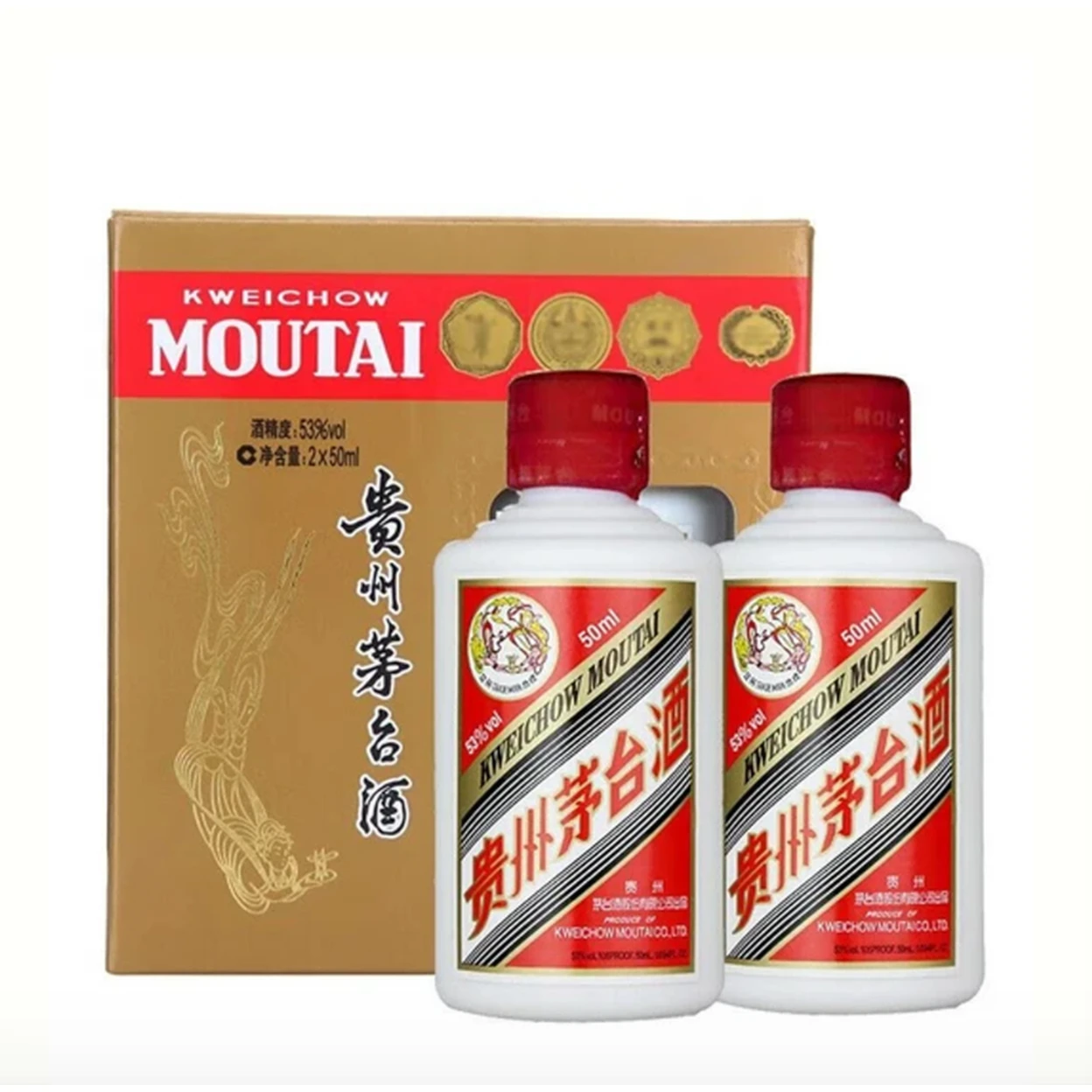 53% Acl./Vol “FLYING Fairy" BRAND KWEICHOW MOUTAI CHIEW 50ML Chinese Baijiu 飞天53%vol 50ml*2 贵州茅台酒 Q版茅台