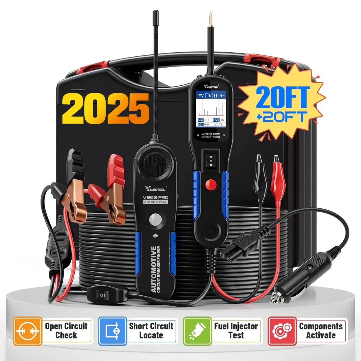 VDIAGTOOL V200 Pro Power Tester Voltage Tester, Power Probe Wire Finder, Cable Break Wire, Opening Short Circuit Finder 12/24V Car Electrical, AC/DC Testing for Trailers Relays Fuses