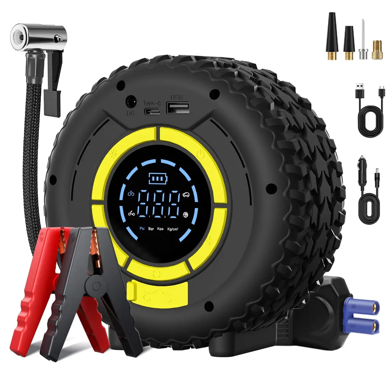 Car Battery Booster with Inflator, COCCKO 150PSI Car Starter, 120W Booster Compressor, Booster Inflator LCD Screen, LED Lighting & SOS Mode