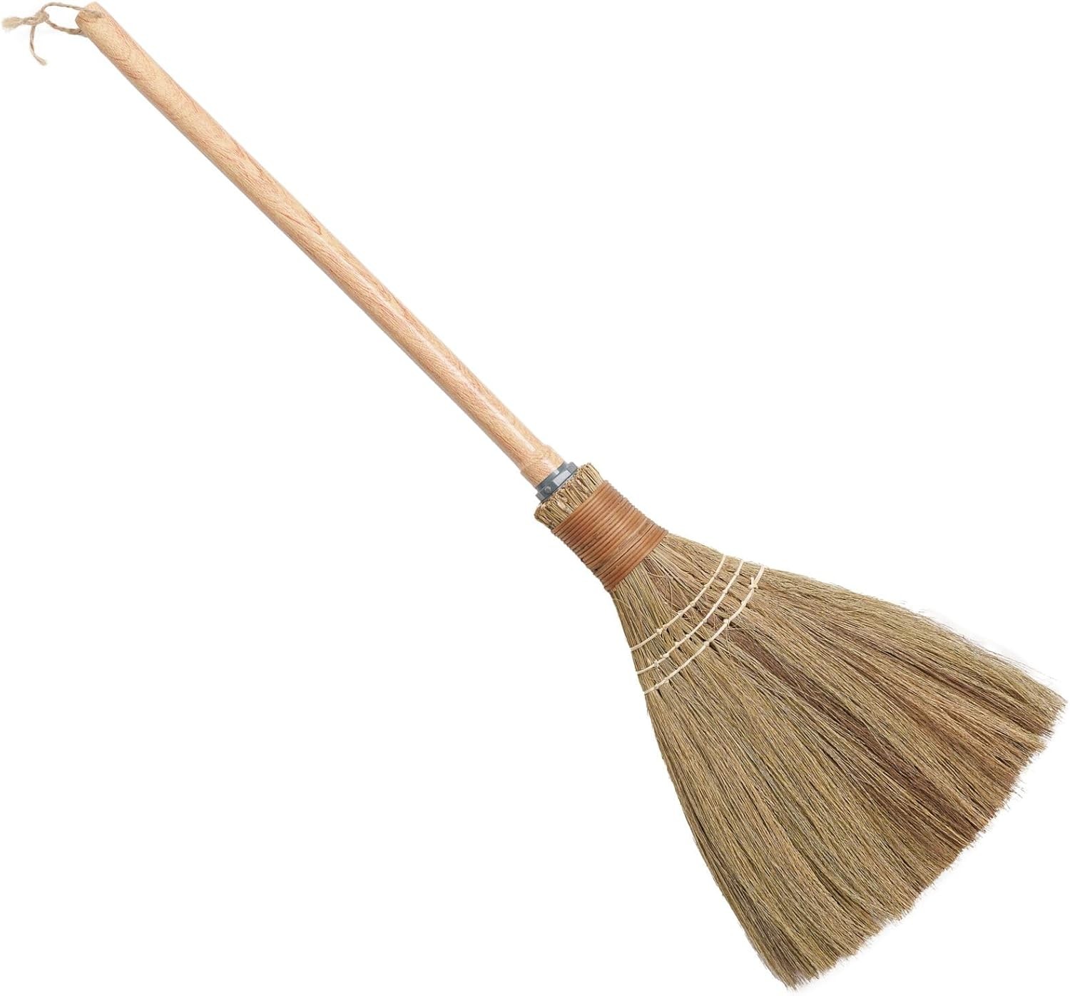 BMart Home Small Natural Whisk Sweeping Hand Handle Broom - Vietnamese Straw Soft Broom for Cleaning - Decoration Items - Indoor - Outdoor - 7.87'' Width, 24.4" Length
