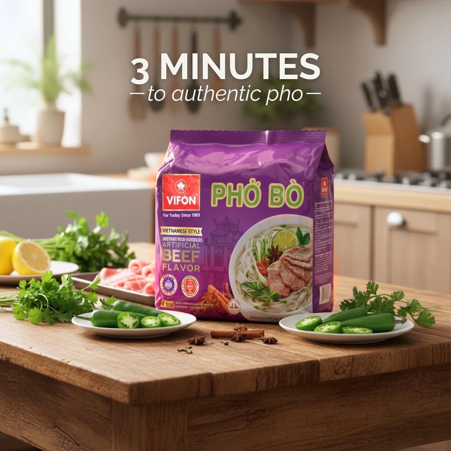 VIFON Phở Bò Vietnamese Style Instant Rice Noodles, 2.11 oz (Pack of 24) | Halal Certified | Authentic Vietnamese Phở | Ready in 3 Minutes