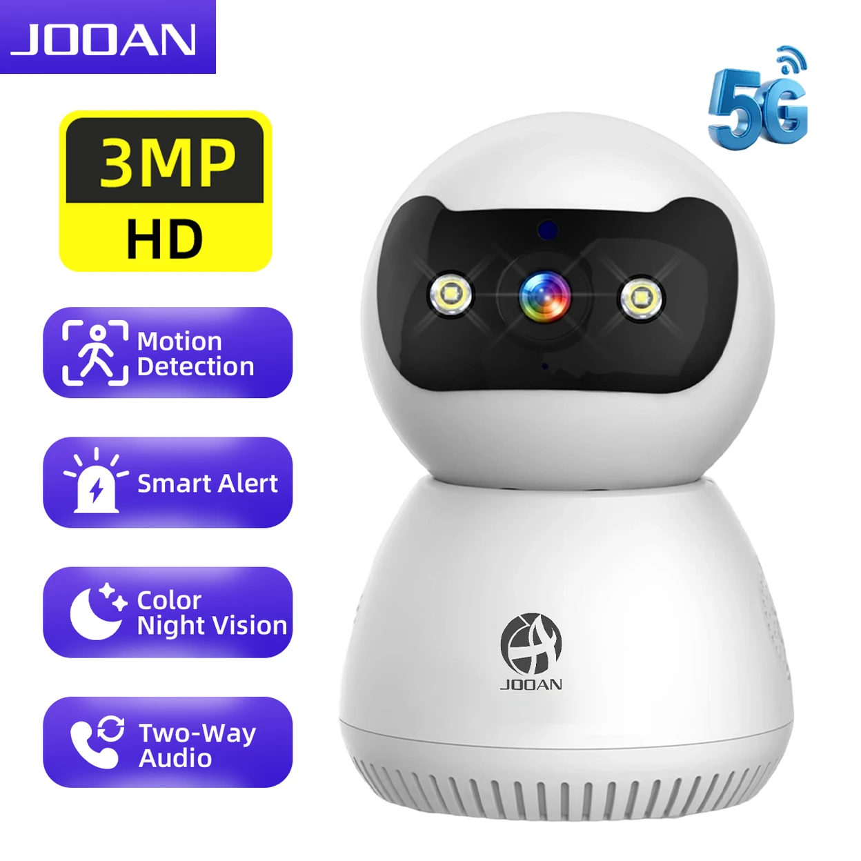 JOOAN 2K Full HD Security Camera with Full-Color Night Vision, Two-Way Audio, Motion Detection, Tracking Recording, Remote Control via Mobile App, Nanny Monitoring, and Safety Surveillance for Family 