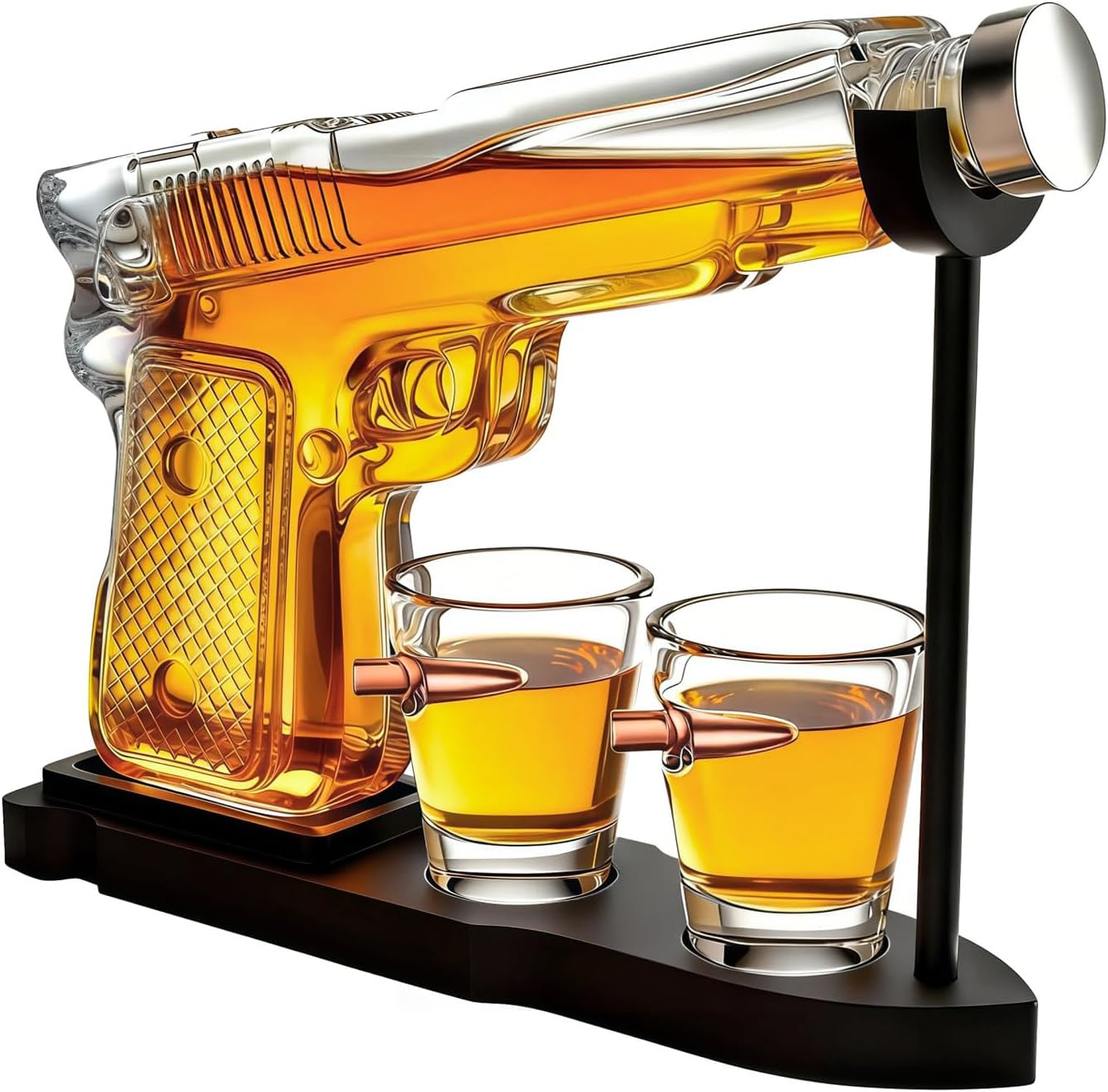 Whiskey Gun Decanter Set + 2 Bullet Glasses - Birthday Pistol Gifts for Men, Boyfriends Who Have Everything, Whiskey Gifts for Dad, Father, Husband, Boyfriend & Military Enthusiasts, Liquor Dispenser