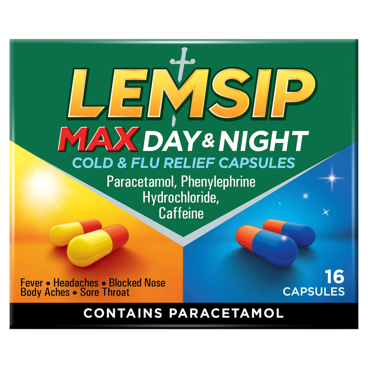 Lemsip Max Day & Night Cold & Flu Relief Capsules - 16 Capsules