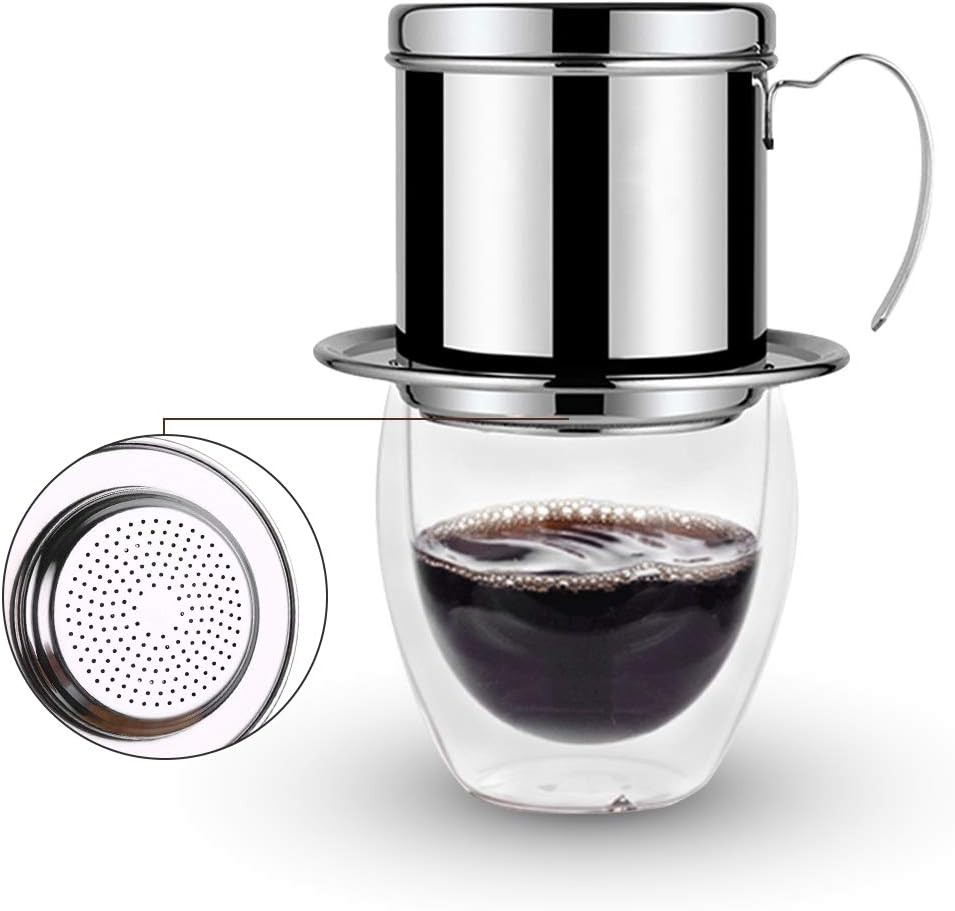 Vietnamese Coffee Drip Filter Maker with Universal Cup Stainless Steel Cup Fit for Manual Brewing at Home Office or Travel